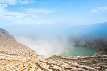 Kawah Ijen Volcano, Ijen crater the famous tourist attraction in the Banyuwangi, East Java island, Indonesia.