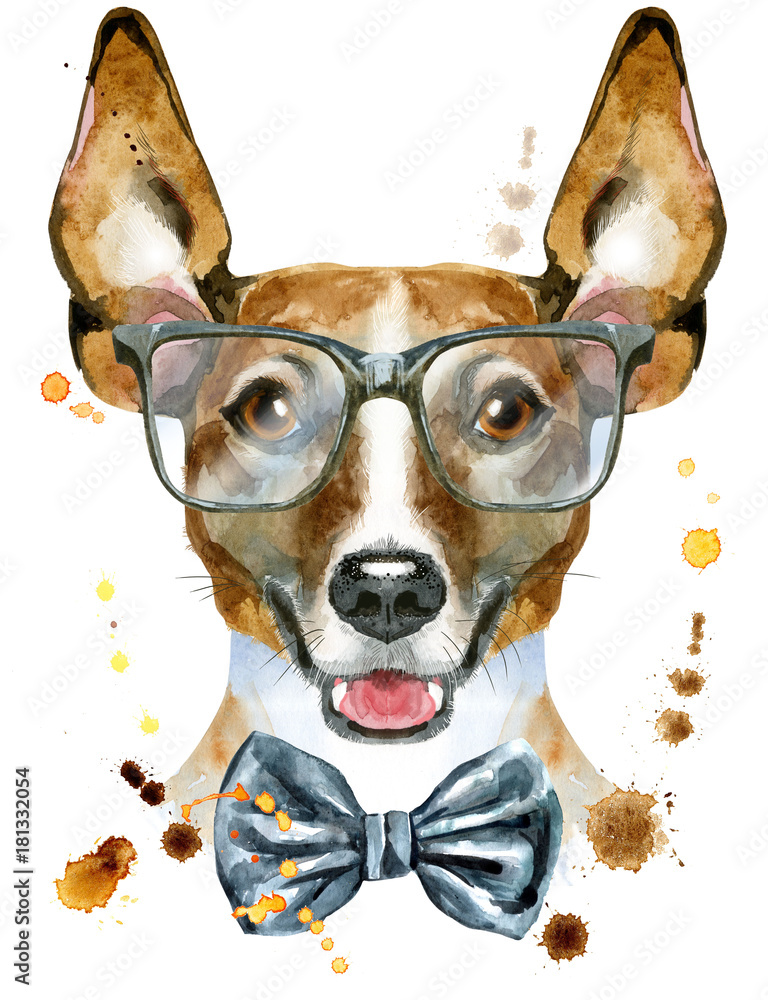 jack-russel-terrier-pies-z-okularami-i-muszka-akwarela
