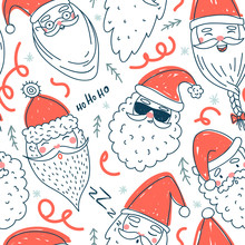 Cute Santa Clauses Vector Seamless Pattern