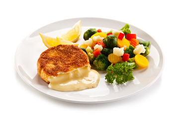 Wall Mural - Fried camembert and vegetables