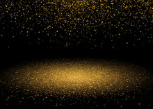 Shiny Star Burst Light With Gold Glitter Sparkles. Shining Motion Luxury Design. Magic Golden Light Effect. Vector Illustration On Black Background