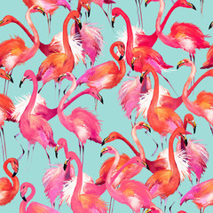 Plakat drzewa flamingo dżungla ptak wzór