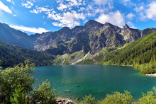 Green Water Of Morskie Oko Lake In Summer, Tatra Mountains, Poland