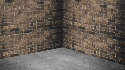 Wall Mural - Empty corner room with brown brick wall and grey concrete floor background,Mock up studio room for display or montage of product for advertising on media,Business presentation.