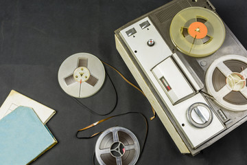 Magnetic tapes and old tape recorder.