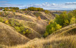 Autumn landscape - the ravine hills descending to the river valley, near the river Siverskyi (Seversky) Donets in Ukraine
