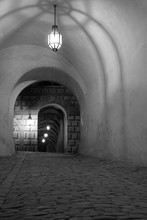 Night Shots Details Of The Castle Courtyard, Passageways And Gates Castle Cesky Krumlov, Czech Republic.