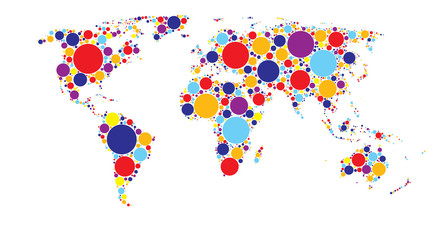  World map of colored circles, multicolor pattern, well organized layers