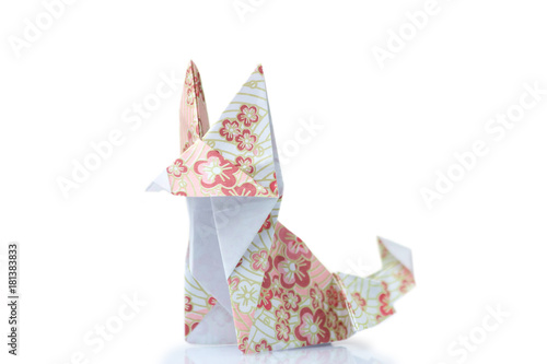 Cute Fox Origami Figurine Animal Model Made Of Folded Paper With