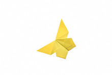 Yellow Butterfly Origami Ornament, Isolated On White. Beautiful Result Of Folding Paper. Cute And Easy Hand Crafting Project For Kids.
