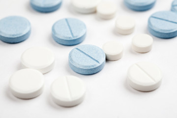 Medications and pills on a white background closeup shot