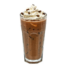 Iced Coffee Mocha In Glass With Cream Isolated On White Background Including Clipping Path