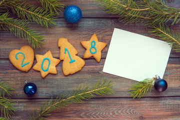 Cookies for new year with text 2018, space for your text