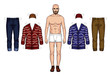 © yana_atchori - The guy in the underwear is standing in front. Paper doll of a man. Set of warm winter hipster clothes for men isolated from background