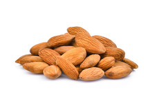 Pile Of Almonds Seeds Isolated On White Background