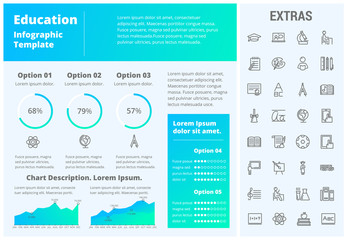 Canvas Print - Education infographic template, elements and icons. Infograph includes customizable graphs, three options, line icon set with education certificate, university student, books, college diploma etc.