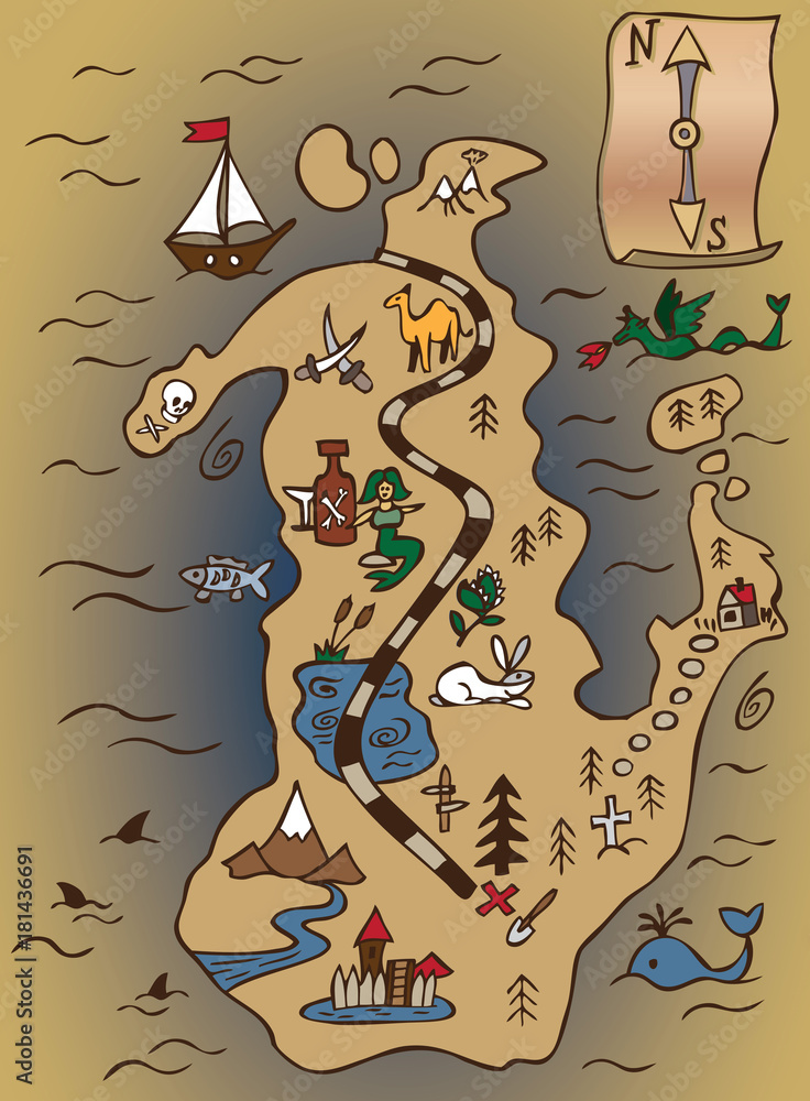 treasure map and scroll Stock Vector | Adobe Stock