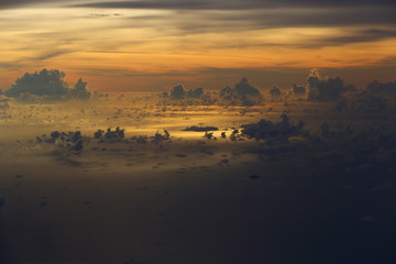 Wall Mural - Sunset White Cloud sky at high level attitude, view from window airplane