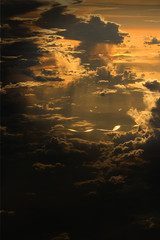 Wall Mural - Sunset White Cloud sky at high level attitude, view from window airplane