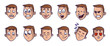 Set of head images with different emotional expressions. Emoji cartoon feces conveying verious emotions. Isolated vector illustration on white background. Comic style.