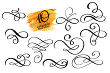Vector set of calligraphic design flourish elements and page decorations. Elegant collection of hand drawn swirls and curls for your design