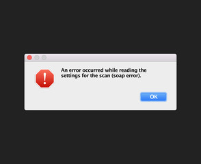 Soap fatal error warning information message template. Modern unix window computer information user interface sign, crash Report Background. Vector flat Illustration