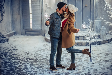 Wall Mural - Couple outdoor in winter