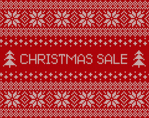 Wall Mural - Christmas sale banner with knitted scandinavian background.