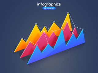 3D infographic element, or graph connected by links.