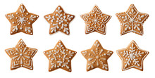 Set Of Christmas Homemade Gingerbread Cookies Isolated On The White Background