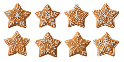 Set of christmas homemade gingerbread cookies isolated on the white background