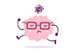 Vector illustration of pink color human brain with glasses goes thinking forwards on white background. Meditating cartoon brain concept.