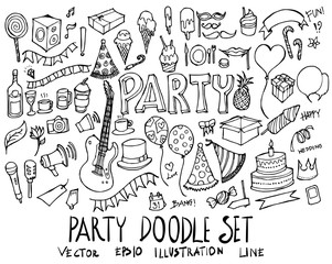 Wall Mural - Set of Party illustration Hand drawn doodle Sketch line vector eps10