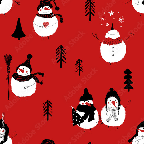 Materiał do szycia Nahtlose Muster Weihnachten Schneemänner.