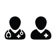 Doctor Icon Vector with Male Patient Medical Consultation and Assistant Avatar Symbol in Glyph Pictogram illustration