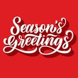 Season's greetings brush hand lettering, with 3d shadow on retro red background. Vector type illustration. Can be used for holidays festive design.