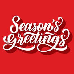 Wall Mural - Season's greetings brush hand lettering, with 3d shadow on retro red background. Vector type illustration. Can be used for holidays festive design.
