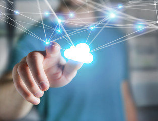 cloud network displayed on a futuristic interface with net and connection - technology and business 