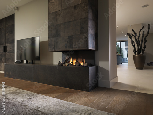 Cuadros en Lienzo modern living room interior with fireplace