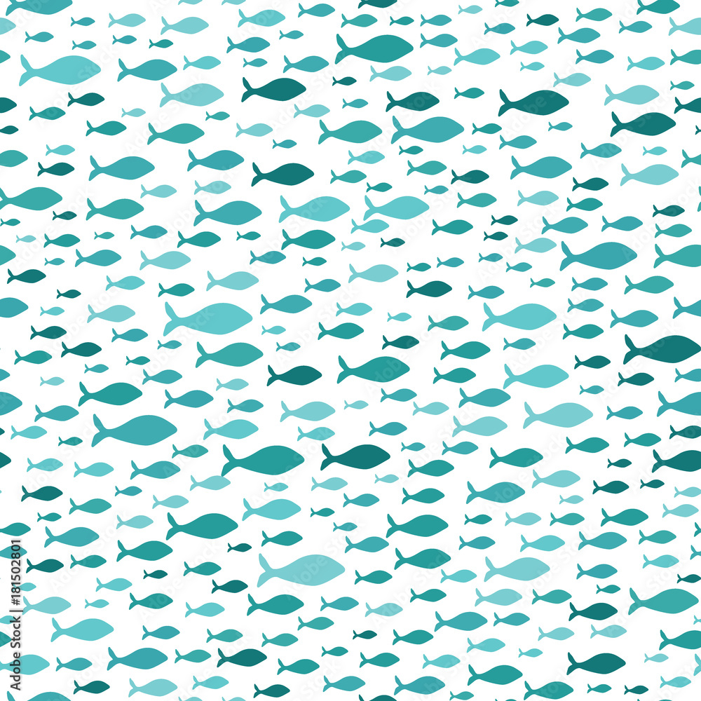 Seamless pattern with a school of fish. Wallpapers with silhouettes of ...