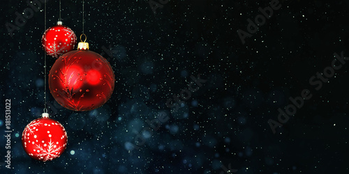 Foto-Gardine - Merry Christmas - horizontal bauble banner ( xmas , holiday , new year ) (von Wojciech Rochowicz)