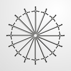 Wall Mural - Iron swords piled in a circle. Vector illustration.