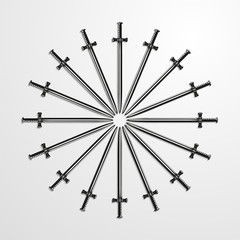 Wall Mural - Iron swords piled in a circle. Vector illustration.