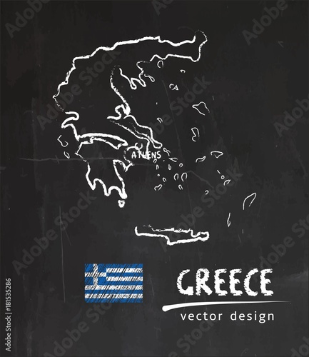 Obraz na płótnie Greece map, vector drawing on blackboard