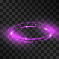 Wall Mural - Purple stormy swirls light effect for luxurious products or brands. Neon orbit for beauty goods, modern design, hi-tech gadgets, fashion on transparent background. Magical stardust ring.