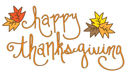 Sticker - Happy Thanksgiving Lettering and Fall Leaves