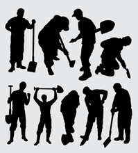 Digger And Worker People Activity Silhouette, Good Use For Symbol, Logo, Web Icon, Mascot, Sign, Sticker, Or Any Design You Want.