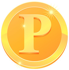 Wall Mural - Gold coin with letter P design vector image