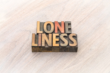 Wall Mural - loneliness word abstract in wood type