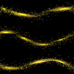 Wall Mural - golden foil particle shimmering swoosh waves template